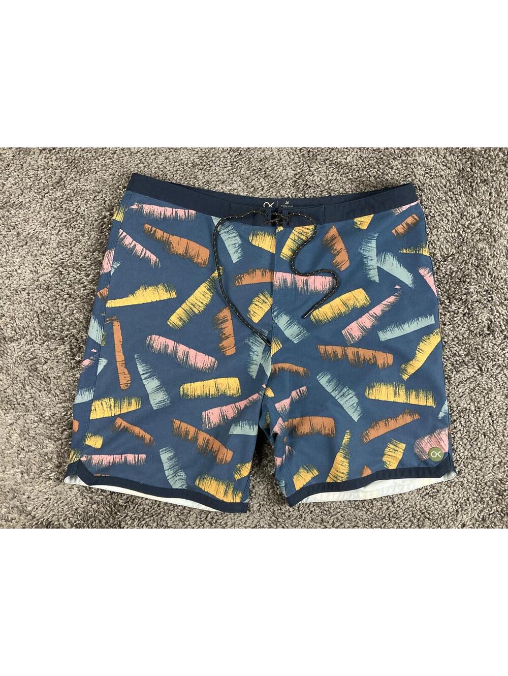 Outerknown Mens Board Shorts Blue Teal Brushstroke Swim Trunks Surf OK Size 34